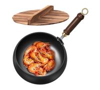 Chaudron de cuisine en acier - Bassine de base ronde - Poignée en bambou - Bol de cuisson polyvalent - Grande bouilloire à soupe robuste - Pour les constructeurs électriques, les fêtes de jardin, les