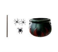 Chaudron de machine à brouillard d'Halloween - Pot de sorcière à fumer avec 4 lumières LED - Décoration intérieur/extérieur - Comprend une baguette, des araignées, des lumières colorées - pour fête