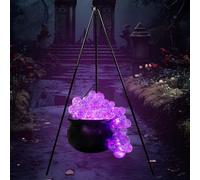 Chaudron de sorcière bouillonnant à LED de 7, 68 Pouces avec trépied 30 Pouces et 30 Boules Transparentes, décoration effrayante d'halloween pour fête, Cour, Porche, Bol à Bonbons d'Hallo