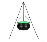 Chaudron de sorcière d'Halloween avec globe oculaire vert mystique et trépied robuste pour extérieur pelouse et jardin (25 cm)