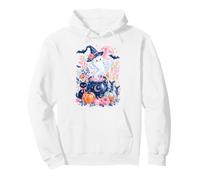 Chaudron de sorcière fantôme Mignon Chat Noir Floral Halloween Art Sweat à Capuche