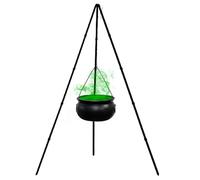 Chaudron de sorcière Halloween, chaudron de trépied en plastique 12 pouces avec lumières, seau bonbons suspendus pour porche, décor jardin, sorcière, grand plastique