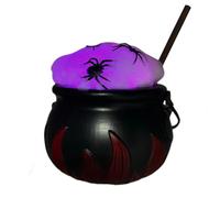 Chaudron de sorcière Noir d'halloween, Chaudron de sorcière en Plastique avec Cordes Lumineuses, bâton en Coton et en Bois, Chaudron de sorcière Lumineux avec poignée, Chaudron de Bonbons d'halloween