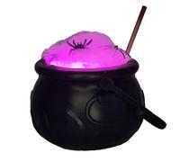 Chaudron de sorcière Noir d'halloween, Chaudron de sorcière en Plastique avec Cordes Lumineuses, bâton en Coton et en Bois, Chaudron de sorcière Lumineux avec poignée, Chaudron de Bonbons d'halloween