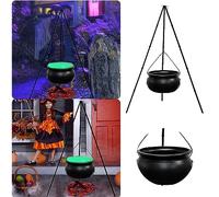 Chaudron de sorcière sur trépied, chaudron de sorcière avec lumières et support, seau à bonbons décoratif en plastique noir, bol à bonbons pour maison, porche, extérieur, décoration d'Halloween (130