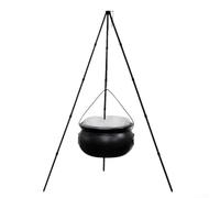 Chaudron de sorcière sur trépied de 130 cm avec lumières LED pour décoration d'intérieur ou d'extérieur d'Halloween, pot en plastique noir de 20 cm de diamètre pour présentation de fête ou collection