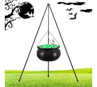 Chaudron Décoration Halloween, Grand Chaudron de Sorcière sur Trépied pour Halloween, Déco Jardin avec Squelette pour Porte d'Entrée Porche Clôture Allée