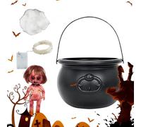 Chaudron Décorations D'Halloween - Pot De Sorcières Noires Avec Lumières LED Colorées, Design Décoratif Réaliste | Décoration Pour Table Intérieure Et Extérieure, Fête Sur Le Thème Des Sorcières, Mais