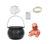 Chaudron d'Halloween avec lumières, chaudron noir de sorcières - Pots de chaudron noirs d'Halloween lumières LED | Accessoires effrayants de construction robuste pour table d'entrée, fête d'Hallo