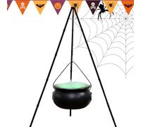 Chaudron d'Halloween - Décorations de Chaudron d'Halloween avec Trépied et Lumières - Ornements Vintage pour la Décoration de la Cuisine, du Porche, des Fêtes, du Jardin Hanté et de la Maison