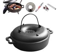 Chaudron en fer - S/M/L - Marmite en fonte épicée avec poignée - Batterie de cuisine résistante aux hautes températures pour rôtir, rôtir, braiser, griller, cuire au four, accessoires de cuisine