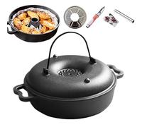 Chaudron en fer - S/M/L - Marmite en fonte épicée avec poignée - Batterie de cuisine résistante aux hautes températures pour rôtir, rôtir, braiser, griller, cuire au four, accessoires de cuisine