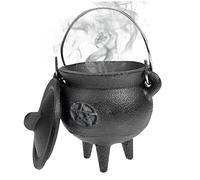 Chaudron en Fonte avec Couvercle et Manche Halloween 3.94x2.95x2.95 poudain Chandelle décorative Bougie encens Burning Witchcraft Pot, étoile, sorcières