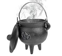 Chaudron en Fonte avec Couvercle et poignée 10x7, 5x7, 5 cm idéal pour Halloween Ce Chaudron décoratif Peut également Servir à la Combustion de Bougies et d'encens ou Encore à Pratiques Motif étoile