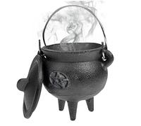 Chaudron en Fonte avec Couvercle et poignée Halloween 3.94x2.95x2.95 poudain Couldron Cougie décorative Encens Burning Witchcraft Pot, étoile, Fonte