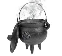 Chaudron en fonte avec couvercle et poignée Halloween 3.94x2.95x2.95 poudain Couldron Cougie décorative Encens Burning Witchcraft Pot de chaudron, étoile, chaudron en fonte, sorcières Chaudron