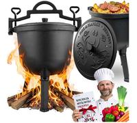 Chaudron en fonte - BERDSEN - 8 l - Grillade au feu de camp - Parois épaisses - Chaleur uniforme - Couvercle avec évent