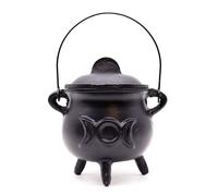 Chaudron en fonte, parfait pour la sorcellerie, les sorts d'énergie, l'autel d'Halloween, le païen et les rituels wiccans (triple lune, 12 x 15 cm)