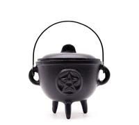 Chaudron en fonte, parfait pour la sorcellerie, les sorts d'énergie, l'autel d'Halloween, le païen et les rituels wiccans (Pentagone, 12 x 15 cm)