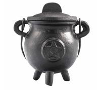 Chaudron en fonte, parfait pour la sorcellerie, les sorts d'énergie, l'autel d'Halloween, le païen et les rituels wiccans (Pentagon, 6,5 x 13 cm)
