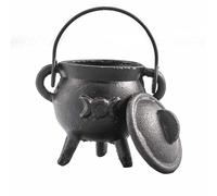 Chaudron en fonte, parfait pour la sorcellerie, les sorts d'énergie, l'autel d'Halloween, les rituels païens et wiccans (Triple Lune, 6x10 cm)