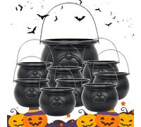 Chaudron en plastique 9 pièces avec poignée 6, 5 x 5, 2 x 4, 8 pouces Pot de chaudron à bonbons d'Halloween robuste, bol de friandises décoratif pour fête bar club maison hantée, bol à bonbons