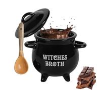 Chaudron Magique | Bol Soupe Hallowen Céramique | Pot Ragoût Noir avec Cuillère | Grand Bol 650 ML en Céramique pour Boissons, Soupes, Déco Festive, Goûters, Fêtes D’Hallowen