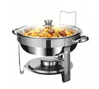 Chaufe Plat Rond 5L en Acier Inoxydable avec Couvercle en Verre | Chafing Dish Buffet, Plat Maintien au Chaud pour Mariage Fête Restauration Traiteur