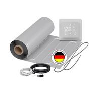 Chauffage au sol électrique : tapis chauffant à deux fils avec feuille d'aluminium WARMON ALU 150 W/m² avec thermostat TS 100 Series, thermostat : TS100 non WiFi blanc, dimensions du tapis : 6 m²