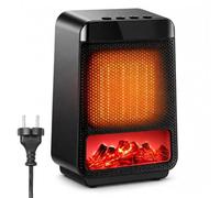 Chauffage d’Appoint 1500W, Radiateur Soufflant Céramique PTC avec Effet Flamme, Thermostat Intelligent, Mode ECO, Minuterie 1/2/4/8H, 2 Niveaux, Protection Anti-Basculement pour Bureau, Chambre, Salon