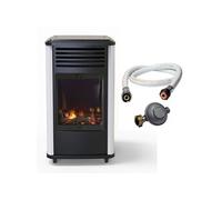 Chauffage à gaz 3.4 KW mobile Effet feu Blanc et Noir + Tuyau gaz + Détendeur butane Manhattan Sahara