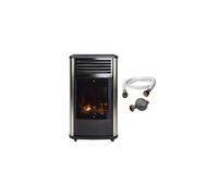Chauffage à gaz 3.4 KW mobile Noir Effet feu + Tuyau gaz + Détendeur butane Manhattan SAHARA