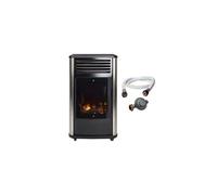 UNIVERSAL - Poêle à gaz 3.4 kW Noir effet poêle à bois Manhattan Chauffage d'appoint + Tuyau gaz + Détendeur butane