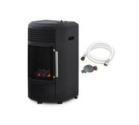 Chauffage d'appoint à gaz Volga - - Effet feu de cheminée - Livré avec tuyau et détendeur - 6 puissances - 40 m², Noir