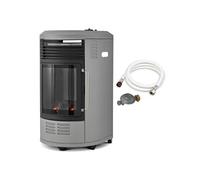 Chauffage d'appoint à gaz Volga Gris Mât - - Effet feu de cheminée - Livré avec tuyau et détendeur - 6 puissances - 40 m²