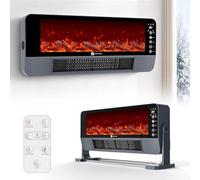 Chauffage d'appoint, Chauffage 2000W avec Céramique PTC, Effet Flamme 3D, Installation Murale/Sol, Télécommande, 3 Modes, Sécurité Anti-Chute & Surchauffe, Minuterie 12H, pour Bureau, Salon, Chambre