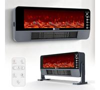 Chauffage D'appoint, Radiateur Electrique Bureau Mural 2 en 1, Réglage de la Température à 3 Vitesses, Écran Tactile LED et Télécommande, Minuterie 12H, Chauffage Rapide de 2000 W, Flamme Simulée
