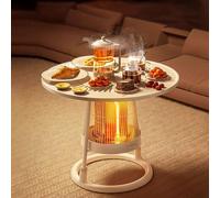 Chauffage d'espace avec chauffage à 360° et infrarouge lointain, chauffage électrique 900 W avec table isolée pour thé/boissons, sûr et silencieux pour une utilisation au bureau à domicile