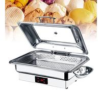 Chauffage électrique, bol de cuisine commercial 9L Serveur de buffet pour garder les aliments au chaud, poinçonnage/acier inoxydable/plateau en céramique, 30℃-90℃ Température réglable (B pleine taille