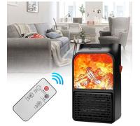Chauffage électrique portable - 900W PTC avec flamme simulée - Télécommande incluse - pour salon, bureau et maison