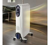 Radiateur de chauffage mobile au mazout avec roulettes, thermostat de protection, blanc, 1000W 1500W 2500W, LxHxP 24x62x44 cm, Nedis HTOI30WT11