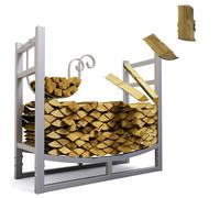 LAWA Living and Lifestyle Étagère à bûches en métal galvanisée 84 x 33 x 76 cm argente intérieur et extérieur Range-bûches Support à bois de chauffage Stockage de bois Porte-bois de chauffage