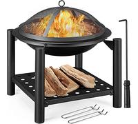 Chauffage extérieur, foyer en acier avec support à bois de chauffage, robuste et résistant à la chaleur pour barbecue, feu de camp, camping et pique-nique