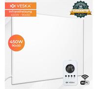 Chauffage infrarouge 450 watts avec thermostat, fonction APP, télécommande Wifi, minuterie, chauffage électrique mural, chauffage au plafond, arrêt automatique, protection contre la surchauffe - blanc
