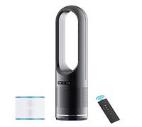 Chauffage portable, ventilateur sans pales avec télécommande, purificateur d'air avec filtre HEPA, vitesse réglable en continu, minuterie 8 h, 80°C