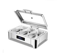 Chauffe-aliments pour buffet avec couvercle en verre, poignée en acier inoxydable, température réglable, plat rectangulaire 1/3 - Idéal pour les fêtes et événements