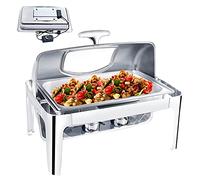 Chauffe-aliments Serveur de buffet 9 L Bols à cuvettes en acier inoxydable avec couvercle visuel, plateau chauffant pour garder les aliments au chaud, poinçonner/tabouret ordinaire, température