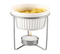 Chauffe-beurre en céramique - 9,5 cm | Tasse à fondue au chocolat | Pot à fondre le fromage avec cadre en fer | Gadgets de cuisine sans fil, pour desserts, collations, fruits et réunions de famille à