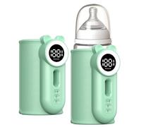 Chauffe biberon nomade, Chauffe-biberon portable sans fil 8000mAh avec écran LED et 6 niveaux de température 38-50°C pour lait maternel et voyages Chauffe lait maternel (Teddy vert)