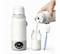Chauffe Biberon Portable Sans Fil 500ml, Batterie 12000mAh, Chauffe Rapide 3 Min, Température Réglable 37-100°C, Rechargeable Type-C, Inox 316L, Idéal Voyage/Voiture/Nuit